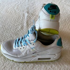 Nike Air White and Teal Sneakers Neon Athletic Shoes